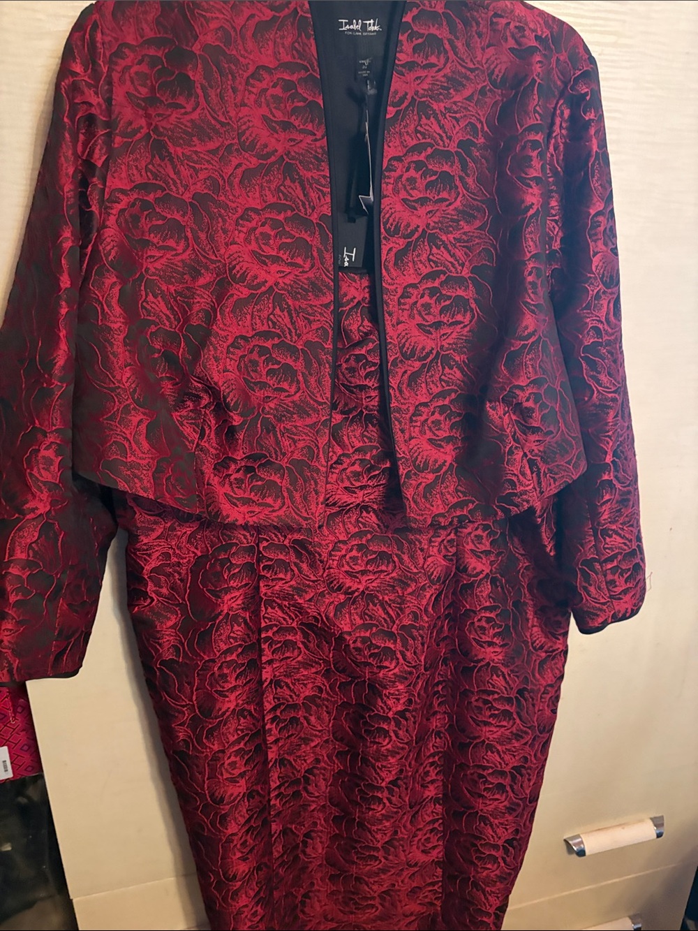 Isabel Toledo Burgundy Red Floral Jacquard Midi Dress